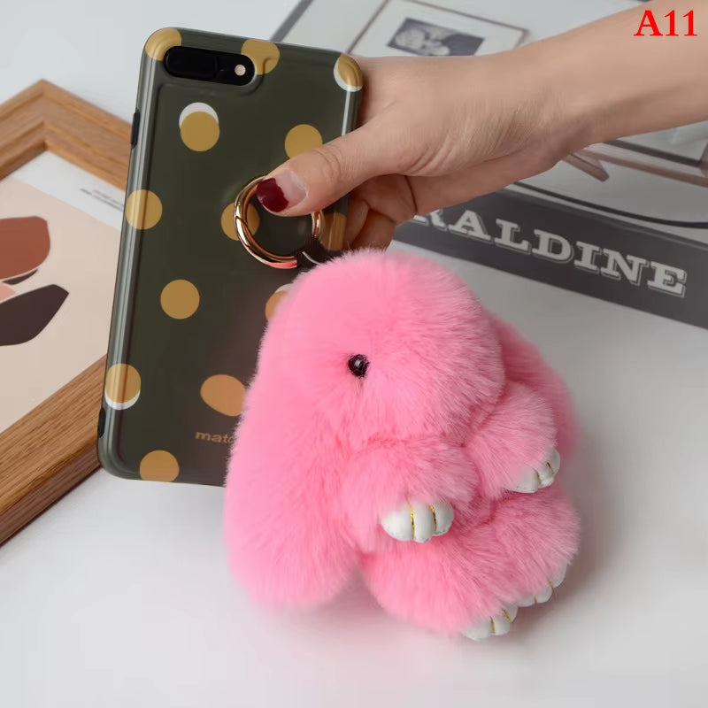 1PC 15CM Cartoon Rabbit Keychain Ring Fluffy Real Fur Pompon Bunny Trinket Key Chain Charm Cute Key Ring on Bag Car Key Pendant
