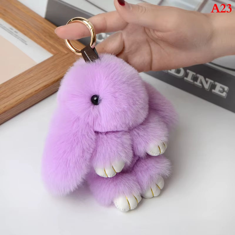 1PC 15CM Cartoon Rabbit Keychain Ring Fluffy Real Fur Pompon Bunny Trinket Key Chain Charm Cute Key Ring on Bag Car Key Pendant