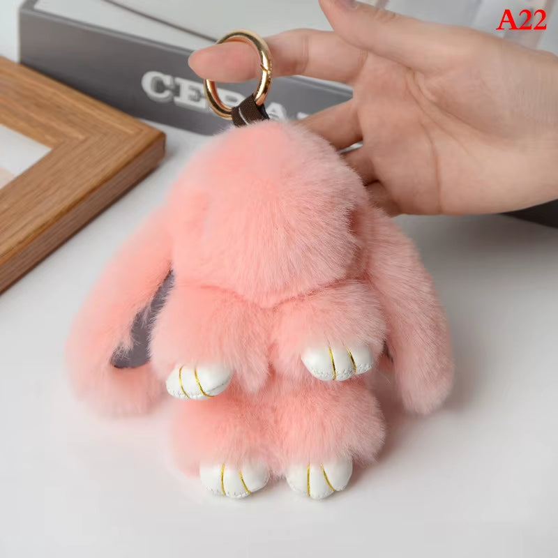 1PC 15CM Cartoon Rabbit Keychain Ring Fluffy Real Fur Pompon Bunny Trinket Key Chain Charm Cute Key Ring on Bag Car Key Pendant